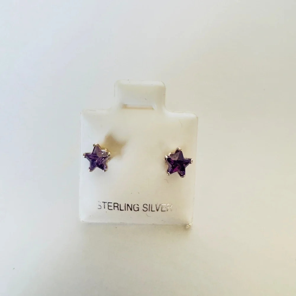 New Purple Star Cut CZ Sterling Silver Earrings